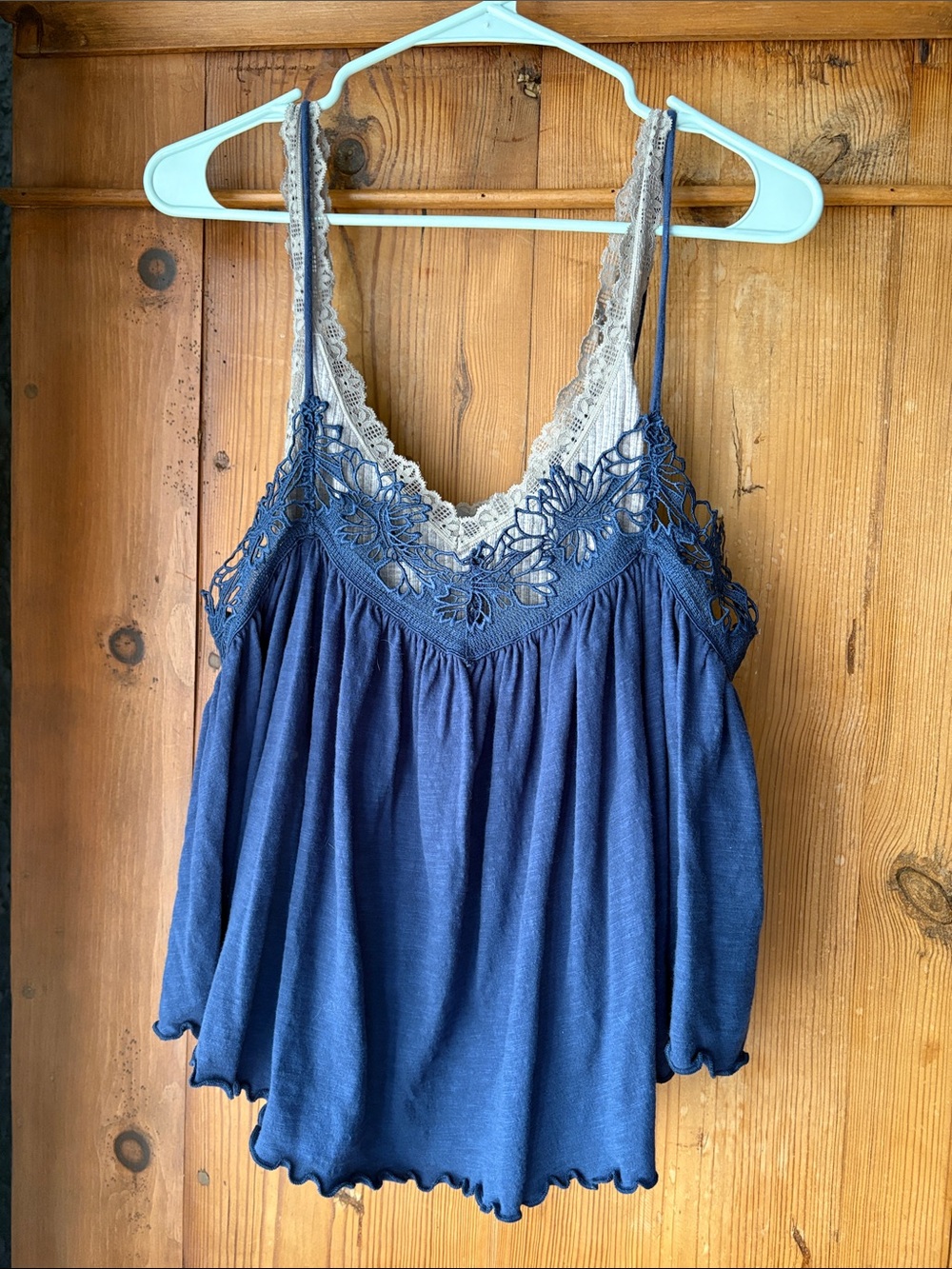 Free People Navy Blue Lace-Trim Camisole